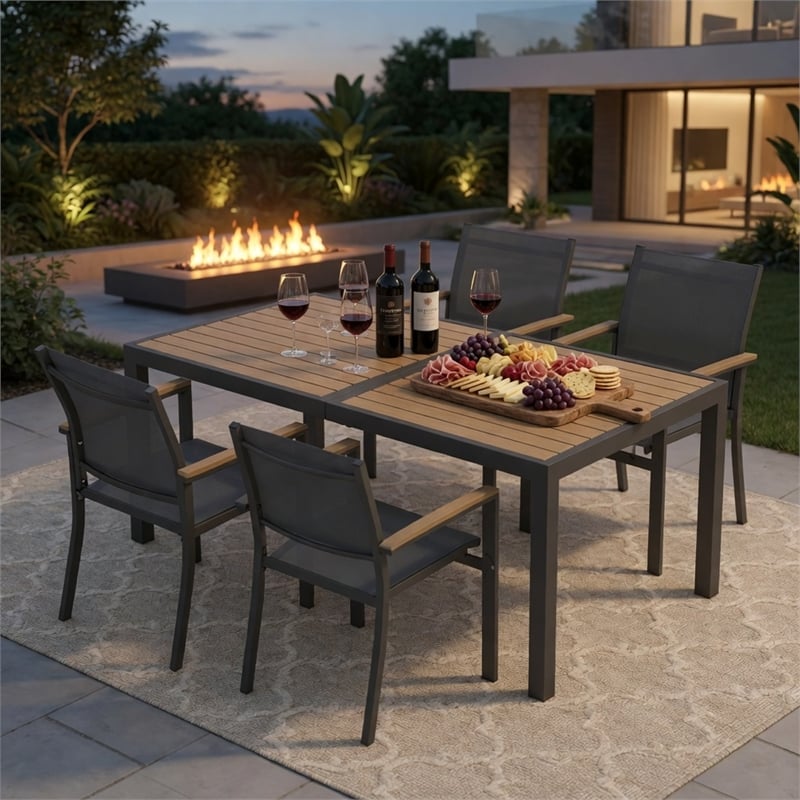Grey Aluminum Outdoor Patio Chair - All Weather Textilene Patio (Set of 4)
