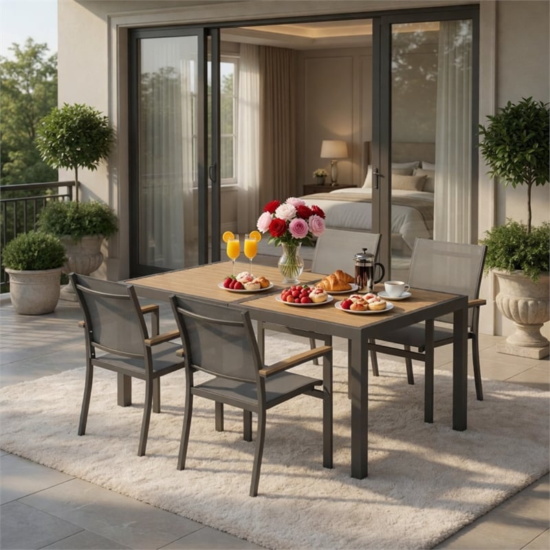 Grey Aluminum Outdoor Patio Chair - All Weather Textilene Patio (Set of 4)