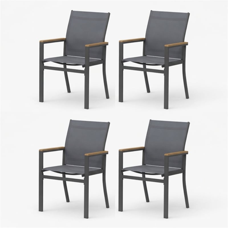 Grey Aluminum Outdoor Patio Chair - All Weather Textilene Patio (Set of 4)