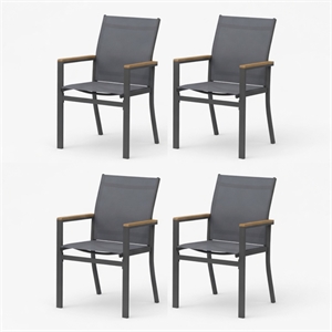 Grey Aluminum Outdoor Patio Chair - All Weather Textilene Patio (Set of 4)