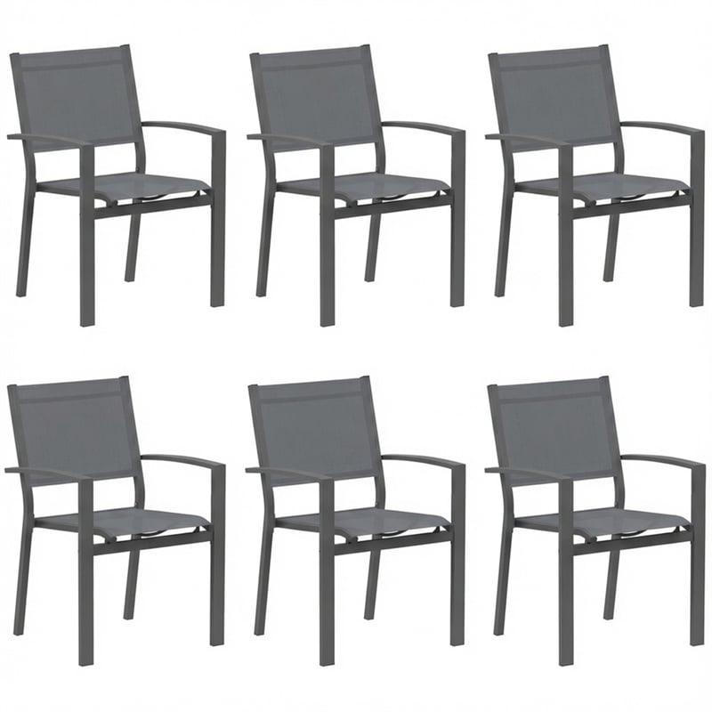 Heavy Duty Metal Grey Outdoor Patio - All Weather Textilene (Set of 6)