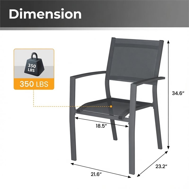 Heavy Duty Metal Grey Outdoor Patio - All Weather Textilene (Set of 6)