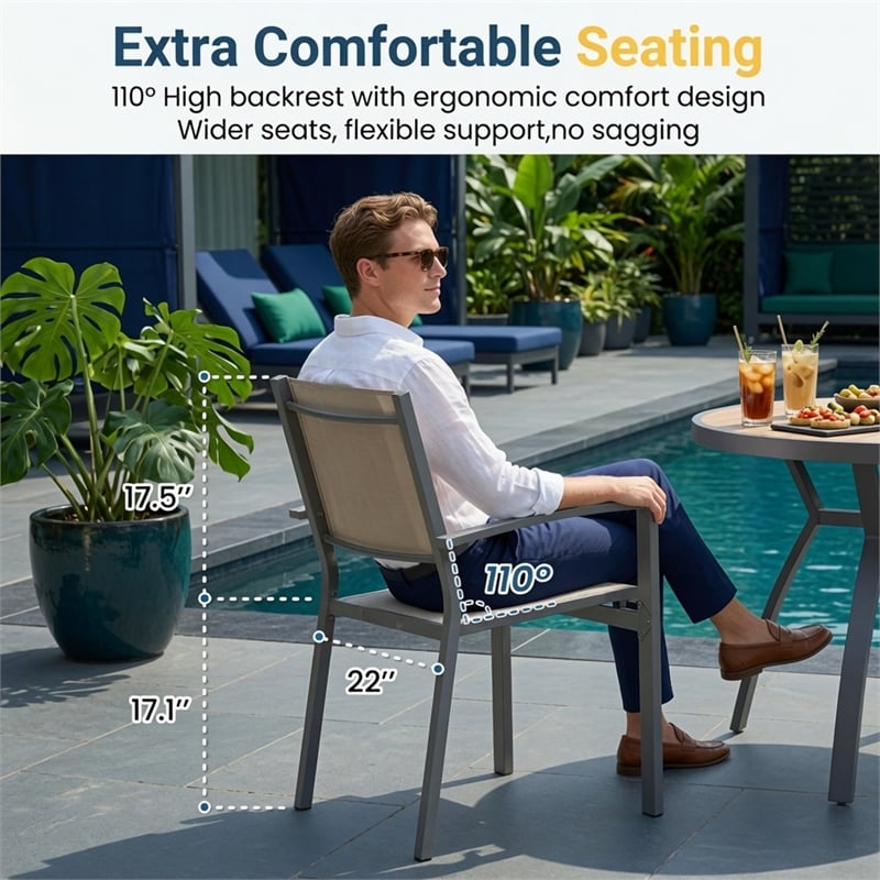 Heavy Duty Metal Grey Outdoor Patio - All Weather Textilene (Set of 6)