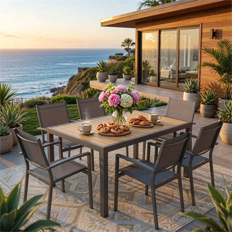 Heavy Duty Metal Grey Outdoor Patio - All Weather Textilene (Set of 6)