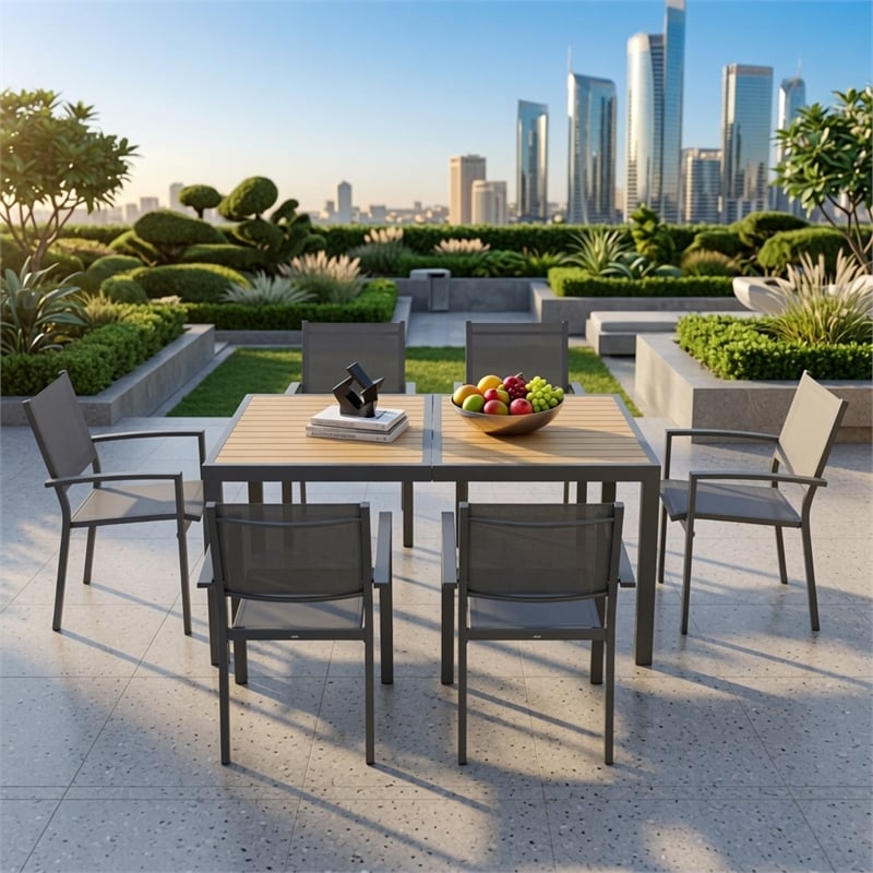 Heavy Duty Metal Grey Outdoor Patio - All Weather Textilene (Set of 6)