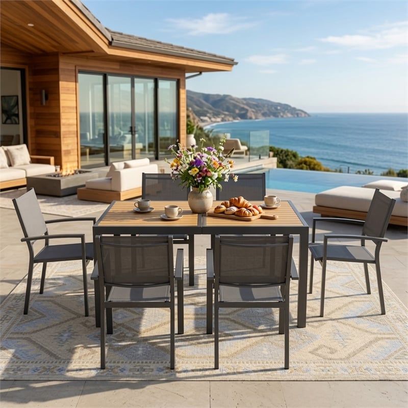 Heavy Duty Metal Grey Outdoor Patio - All Weather Textilene (Set of 6)
