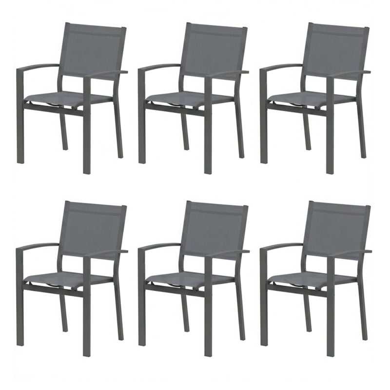 Heavy Duty Metal Grey Outdoor Patio - All Weather Textilene (Set of 6)