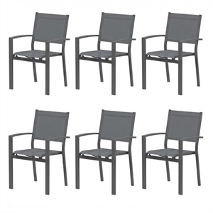 Heavy Duty Metal Grey Outdoor Patio - All Weather Textilene (Set of 6)