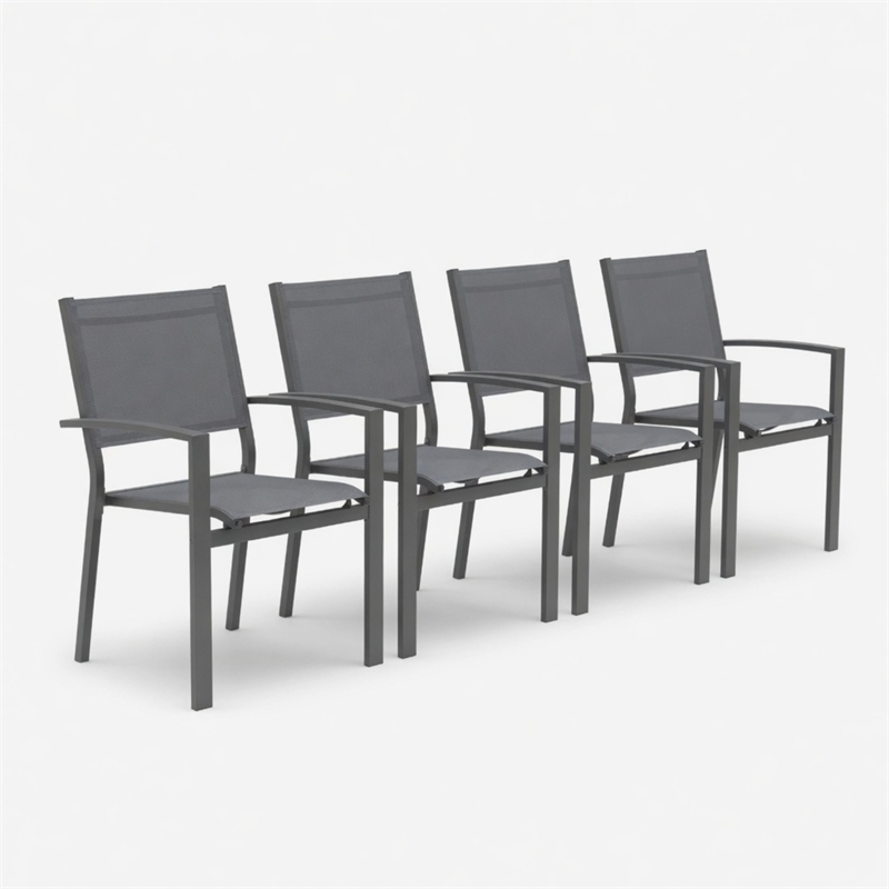 Heavy duty Metal Grey Outdoor Patio - All Weather Textilene (Set of 4)