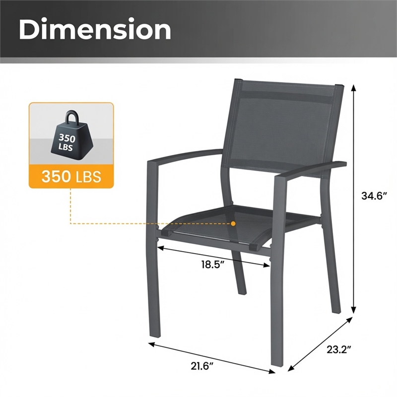 Heavy duty Metal Grey Outdoor Patio - All Weather Textilene (Set of 4)