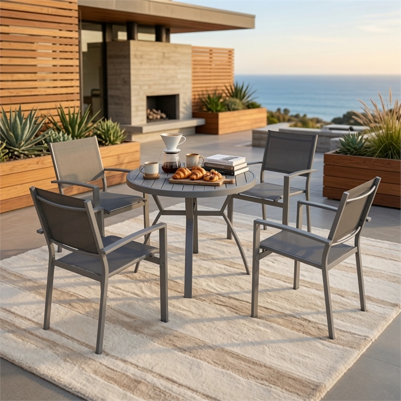 Heavy duty Metal Grey Outdoor Patio - All Weather Textilene (Set of 4)