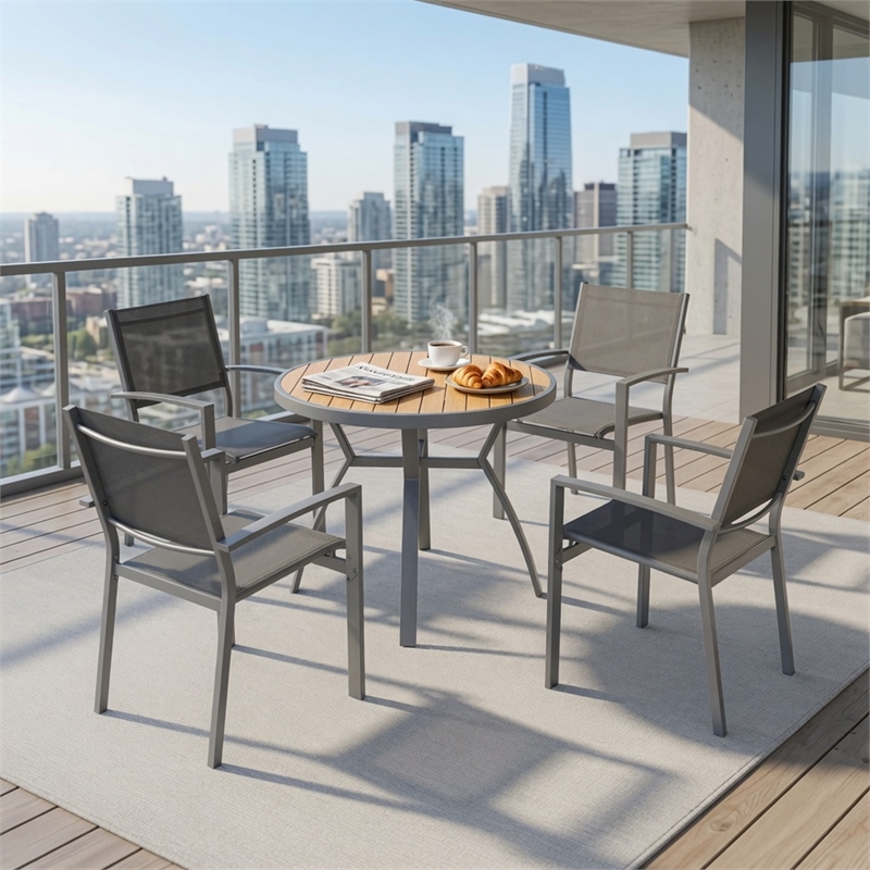 Heavy duty Metal Grey Outdoor Patio - All Weather Textilene (Set of 4)
