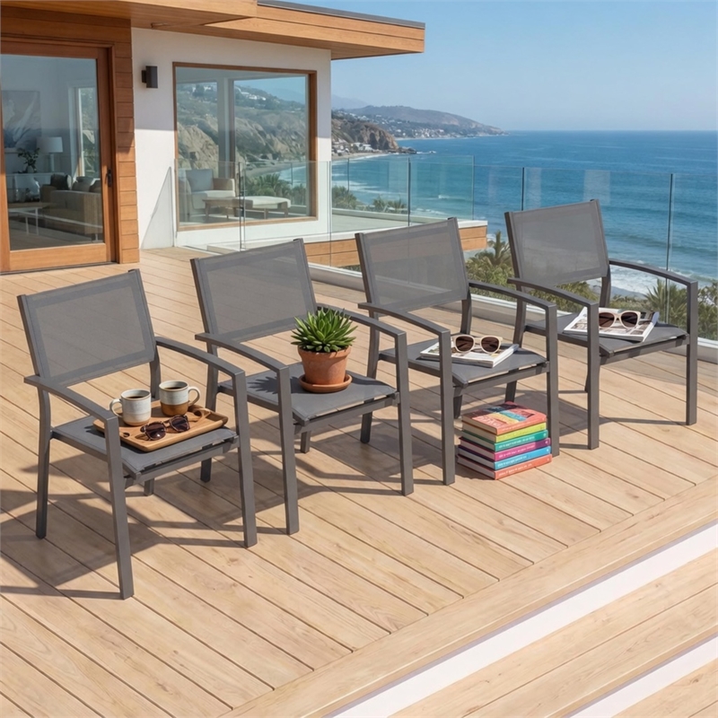 Heavy duty Metal Grey Outdoor Patio - All Weather Textilene (Set of 4)