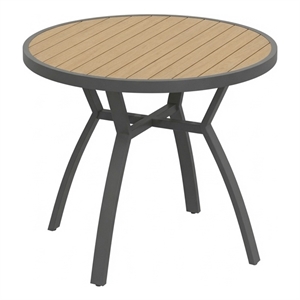 35.4&quot Grey Aluminum Outdoor Round Patio Table - All Weather HDPS Slatted