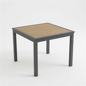 35.4&quot Grey Aluminum Outdoor Square Patio Table - All Weather HDPS Slatted