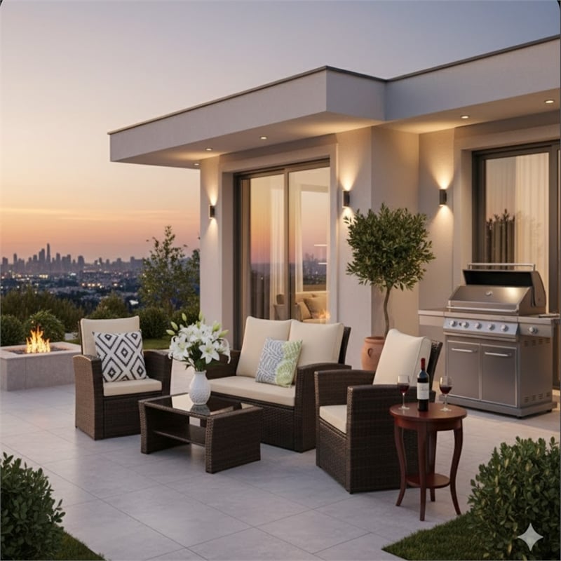 4-Piece All Weather Wicker Patio Conversation Set - Brown Cushions