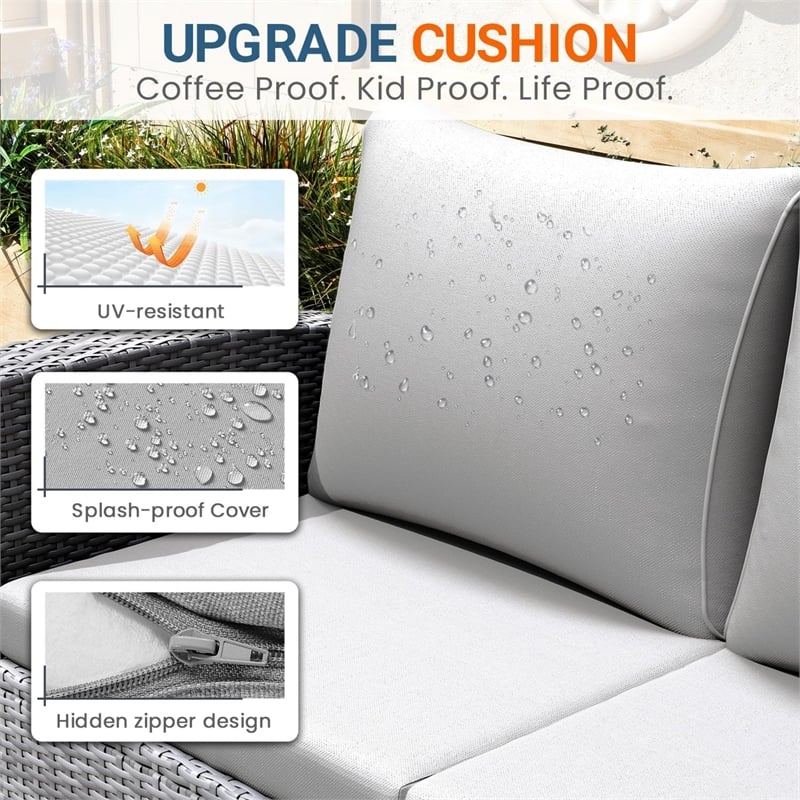 4-Piece All Weather Wicker Patio Conversation Set - Gray Cushions