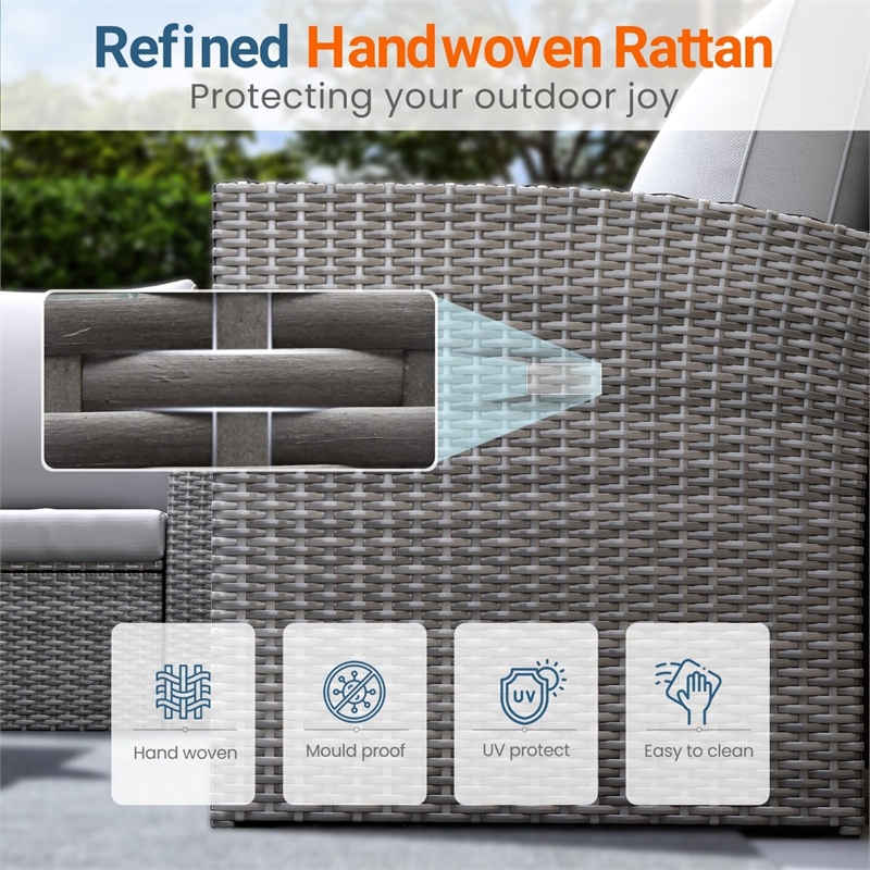 4-Piece All Weather Wicker Patio Conversation Set - Gray Cushions