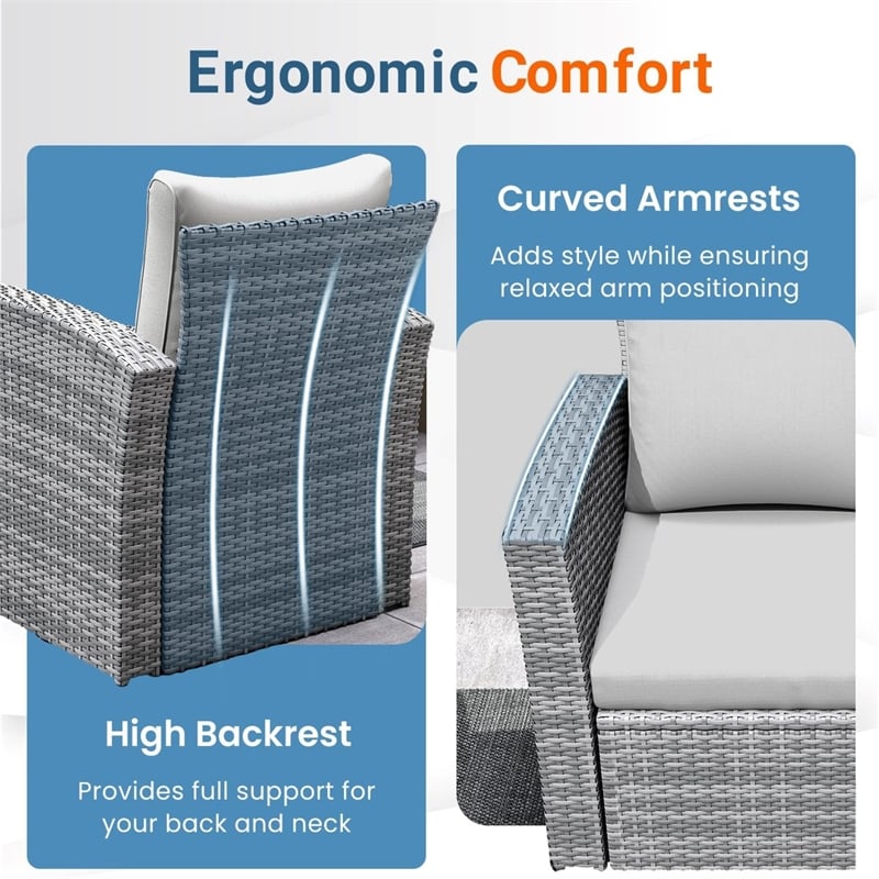 4-Piece All Weather Wicker Patio Conversation Set - Gray Cushions