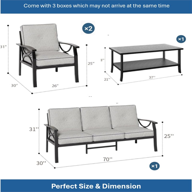 4-Piece Metal Patio Furniture Set - 5-Seat All-Weather Conversation Sofa