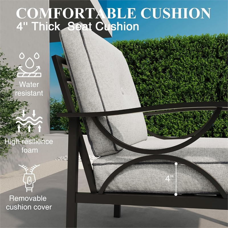 4-Piece Metal Patio Furniture Set - 5-Seat All-Weather Conversation Sofa