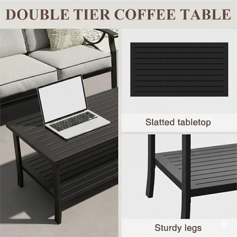 4-Piece Metal Patio Furniture Set - 5-Seat All-Weather Conversation Sofa