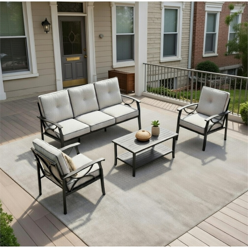 4-Piece Metal Patio Furniture Set - 5-Seat All-Weather Conversation Sofa