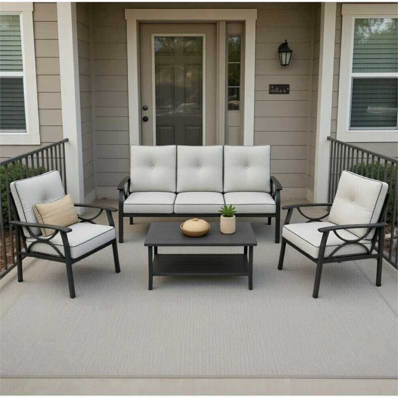 4-Piece Metal Patio Furniture Set - 5-Seat All-Weather Conversation Sofa