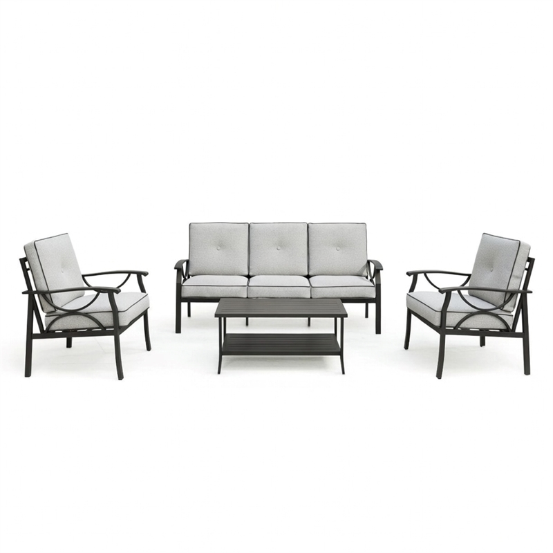 4-Piece Metal Patio Furniture Set - 5-Seat All-Weather Conversation Sofa