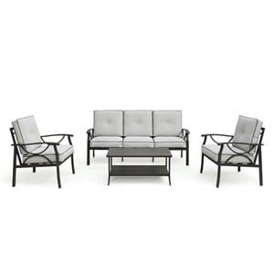 4-Piece Metal Patio Furniture Set - 5-Seat All-Weather Conversation Sofa