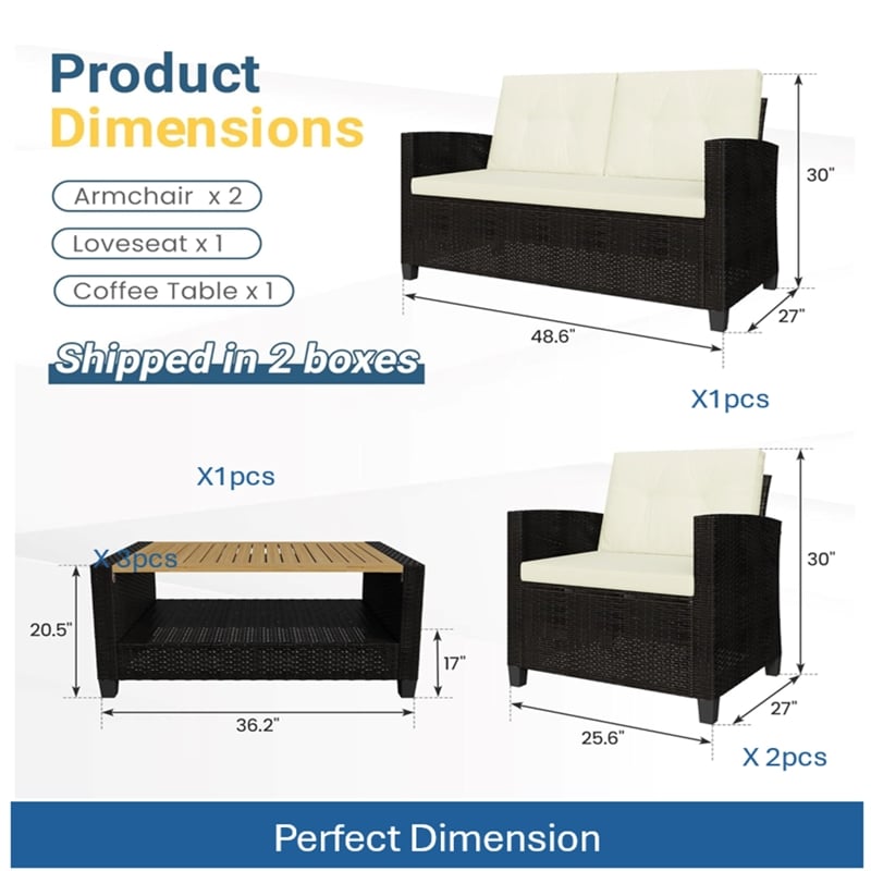 4-Piece All Weather Wicker Outdoor Patio Conversation Set - Beige Cushions