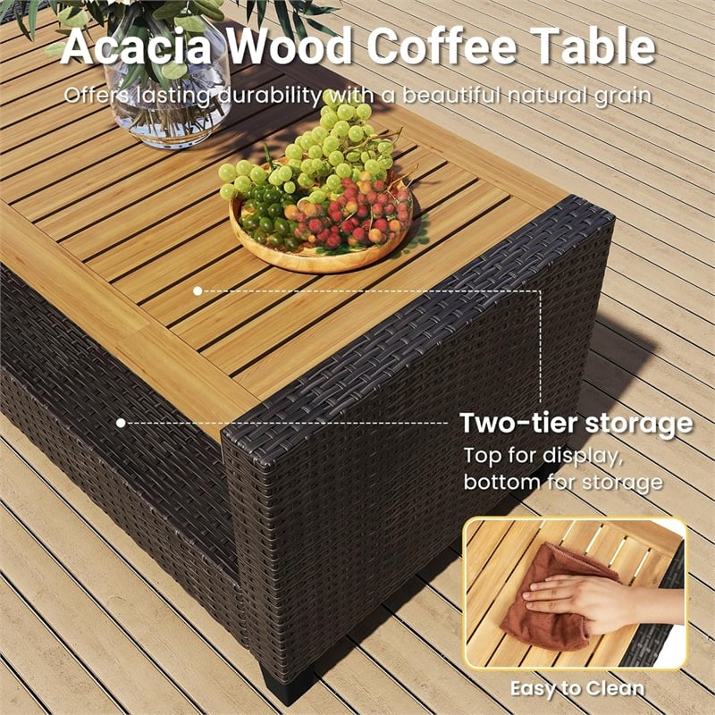 4-Piece All Weather Wicker Outdoor Patio Conversation Set - Beige Cushions