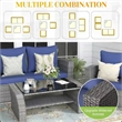 4-Piece Wicker Patio Conversation Set with Glass Table and Blue Cushions
