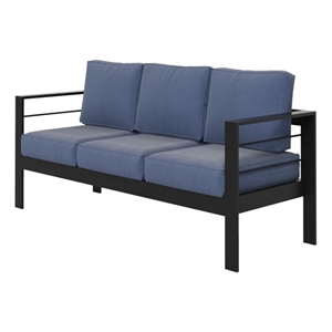 73&quot All-Weather Aluminum Patio Sofa - 3 Seat Outdoor Couch - Thick Blue