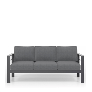 73&quot All-Weather Aluminum Patio Sofa - 3 Seat Outdoor - Thick Dark Gray