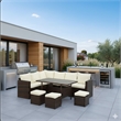 7 Piece Wicker Outdoor Dining Set - 9-Seat Outdoor Sectional Beige Cushions