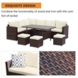 7 Piece Wicker Outdoor Dining Set - 9-Seat Outdoor Sectional Beige Cushions