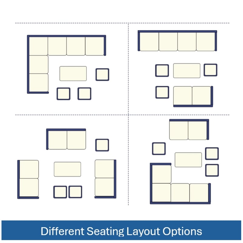 7 Piece Wicker Outdoor Dining Set - 9-Seat Outdoor Sectional Beige Cushions