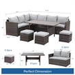 7 Piece Wicker Outdoor Dining Set - 9-Seat Outdoor Sectional Gray Cushions
