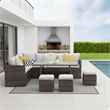 7 Piece Wicker Outdoor Dining Set - 9-Seat Outdoor Sectional Gray Cushions
