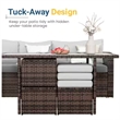7 Piece Wicker Outdoor Dining Set - 9-Seat Outdoor Sectional Gray Cushions