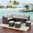 7 Piece Wicker Outdoor Dining Set - 9-Seat Outdoor Sectional Gray Cushions