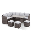 7 Piece Wicker Outdoor Dining Set - 9-Seat Outdoor Sectional Gray Cushions