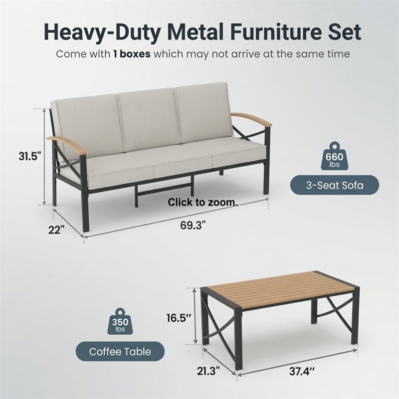 2 Pieces Outdoor Patio Set - All-Weather 69.3