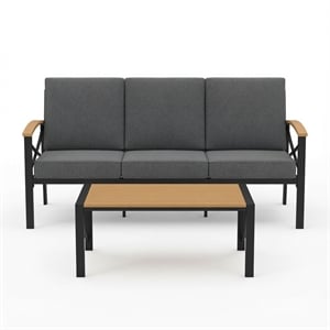 2 Pieces Outdoor Patio Set - All-Weather 69.3&quot 3-Seat Metal Patio - Gray