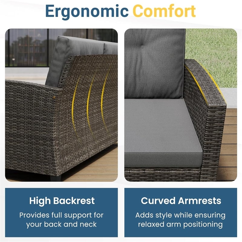 4-Piece All Weather Wicker Outdoor Patio Conversation Set - Gray Cushions