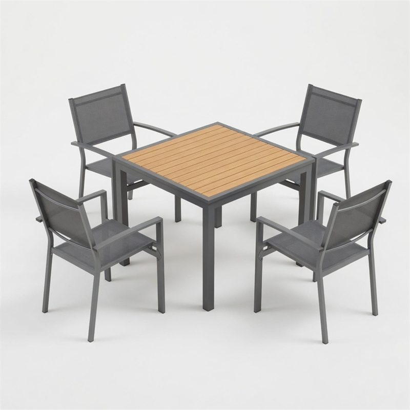 5-Piece Grey Patio Dining Set - 4-Seat All-Weather Heavy - Square Table