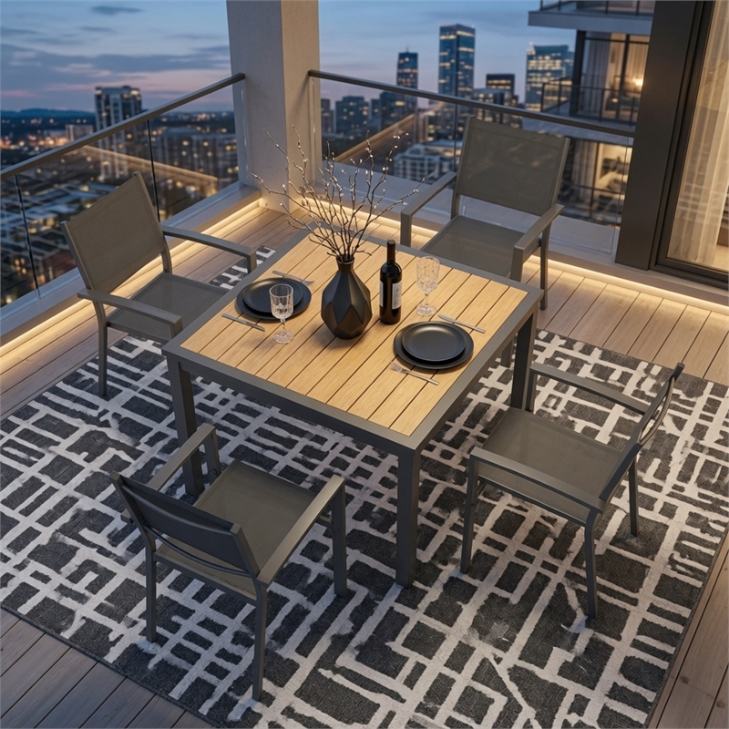 5-Piece Grey Patio Dining Set - 4-Seat All-Weather Heavy - Square Table