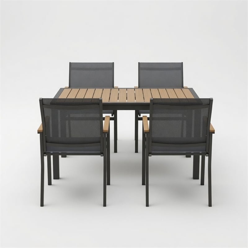 5-Piece Grey Aluminum Patio Dining Set - 4-Seat All-Weather - Square Table