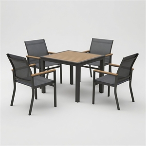 5-Piece Grey Aluminum Patio Dining Set - 4-Seat All-Weather - Square Table